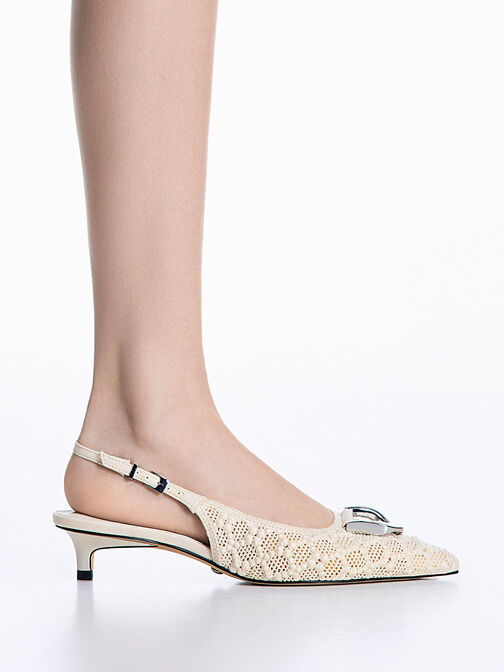 Gabine Patterned Slingback Pumps, Cream, hi-res