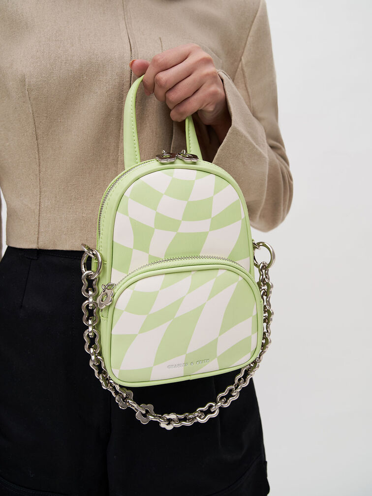 Minka Checkered Double Pocket Crossbody Bag, Mint Green, hi-res