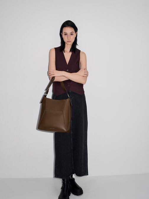 Nasrin Geometric Tote Bag, Dark Brown, hi-res