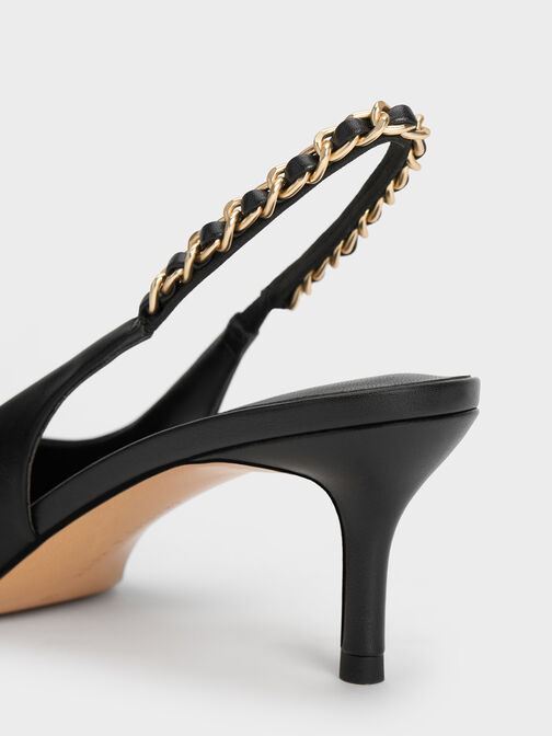 Braided-Chain Slingback Pumps, Black, hi-res