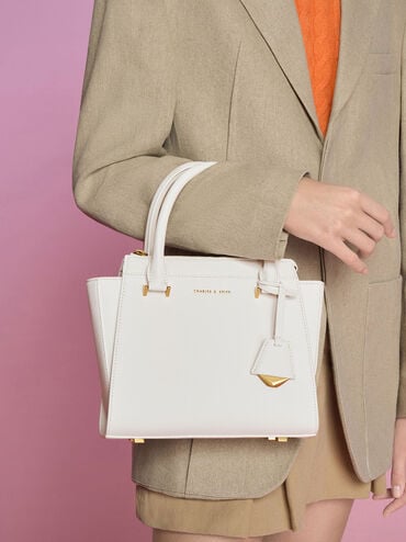 Harper Structured Top Handle Bag, White, hi-res