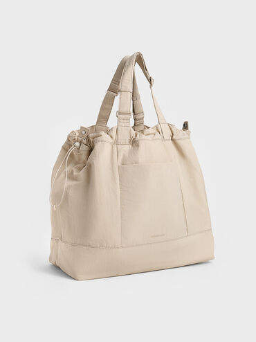 Bolso tote reversible Terra de nylon, Oat, hi-res