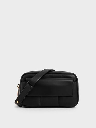 Quilted Rectangular Belt Bag, Black, hi-res
