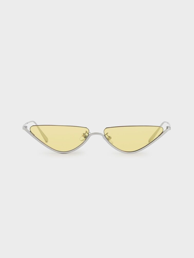 Thin Metal Frame Cat-Eye Sunglasses, Yellow, hi-res
