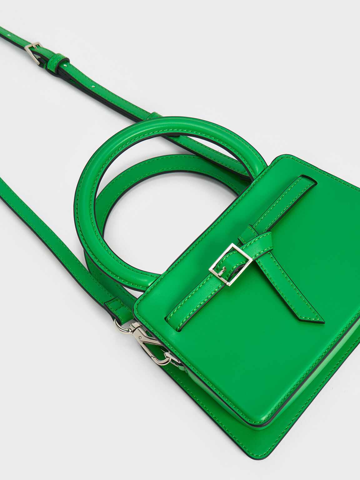 Belted Top Handle Bag, Green, hi-res
