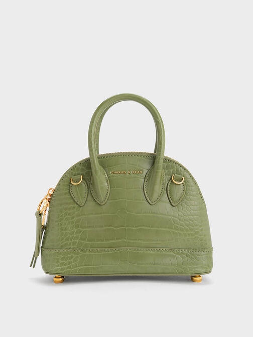 Harmonee Croc-Embossed Top Handle Bag, Olive, hi-res