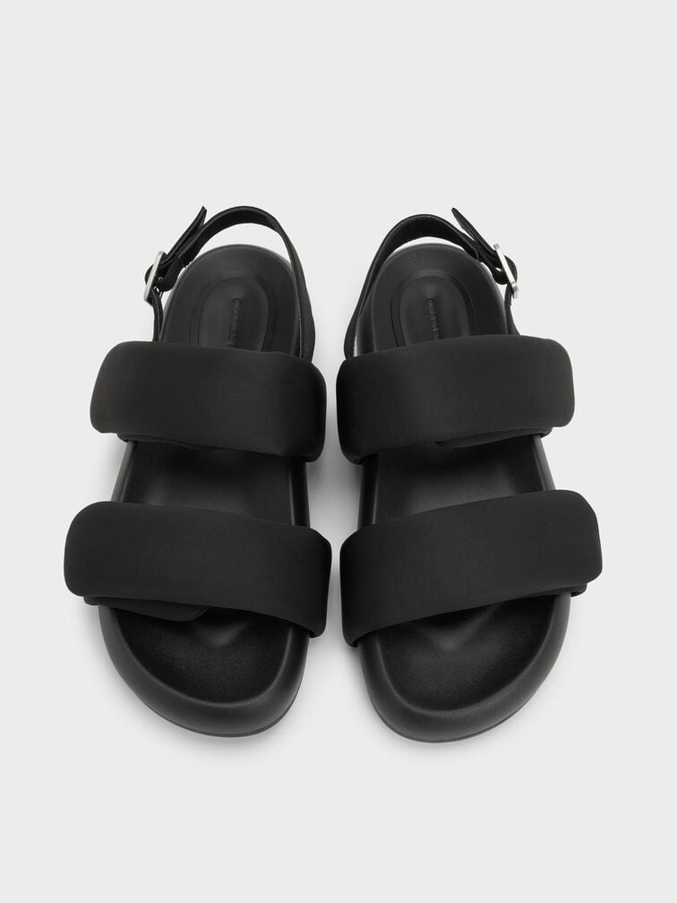 Double-Strap Slingback Sandals, Black Textured, hi-res