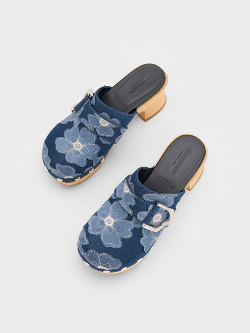 Gabine Floral Denim Studded Clogs, Blue, hi-res