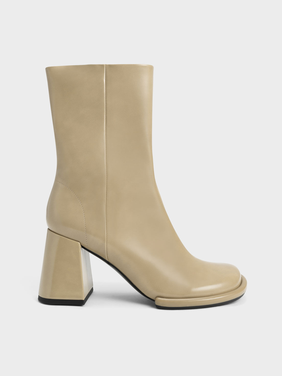 Tubular Zip-Up Calf Boots, Taupe, hi-res