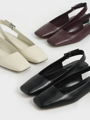 Square Toe Slingback Ballerina Flats, Black, hi-res