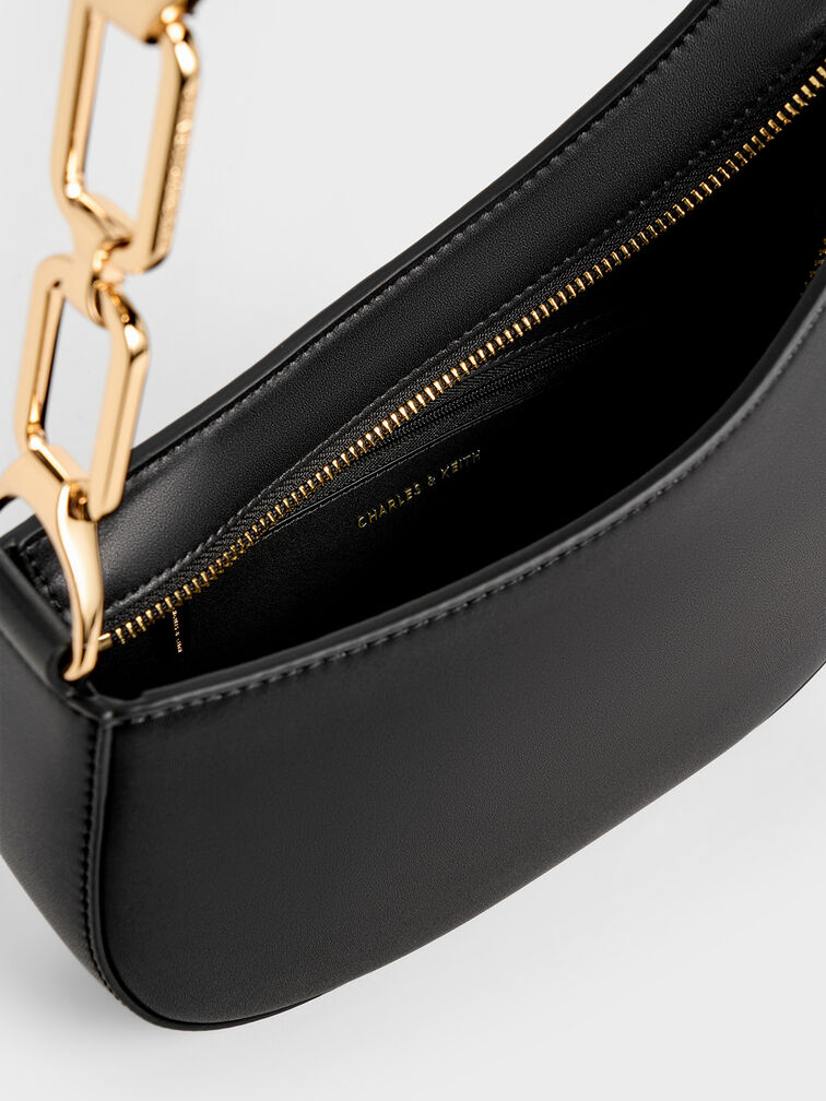 Bolso Agatha con detalles de cadena, Negro, hi-res