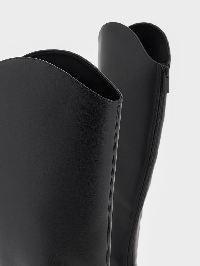 Cowboy Platform Knee-High Boots, Black, hi-res