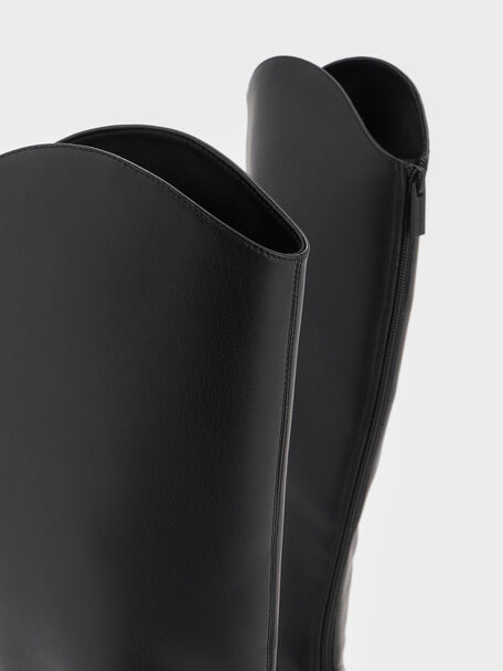 Cowboy Platform Knee-High Boots, Black, hi-res