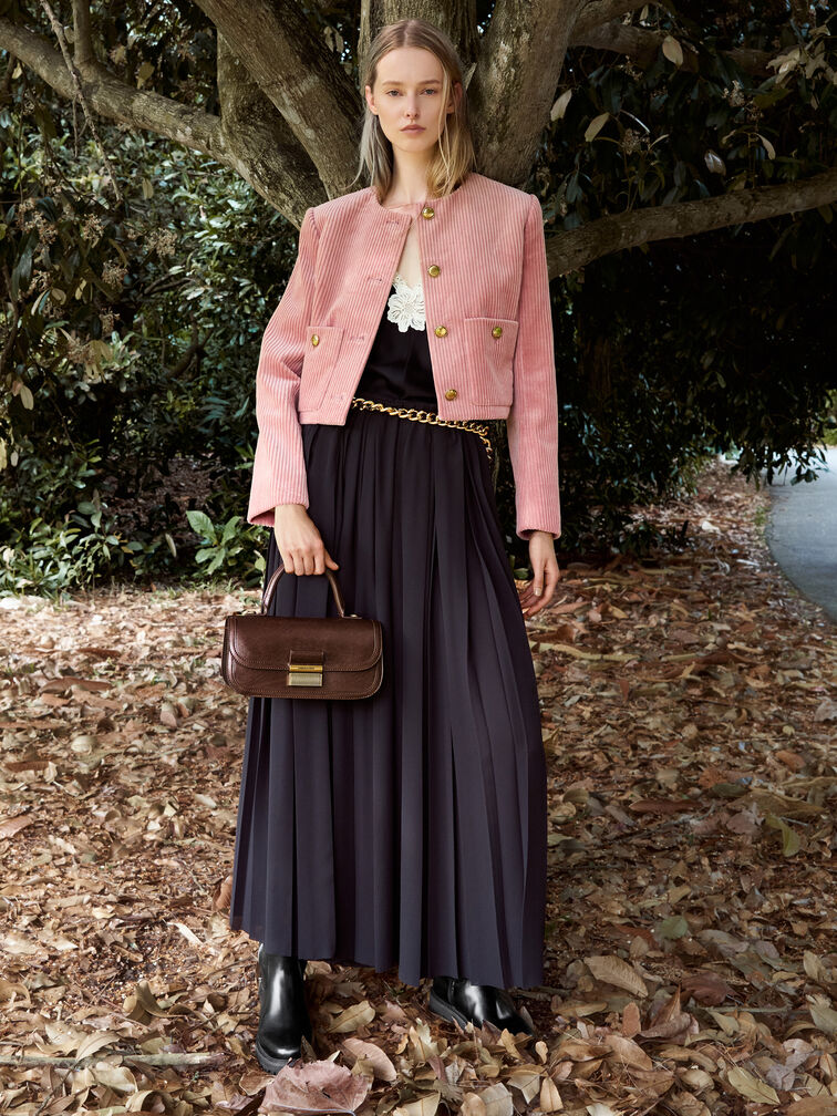Charlot Elongated Top Handle Bag, Dark Brown, hi-res