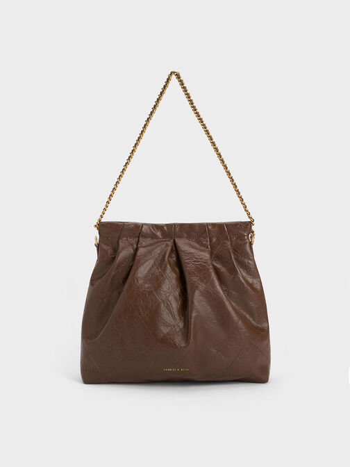 Duo Double Chain Hobo Bag, Dark Brown, hi-res