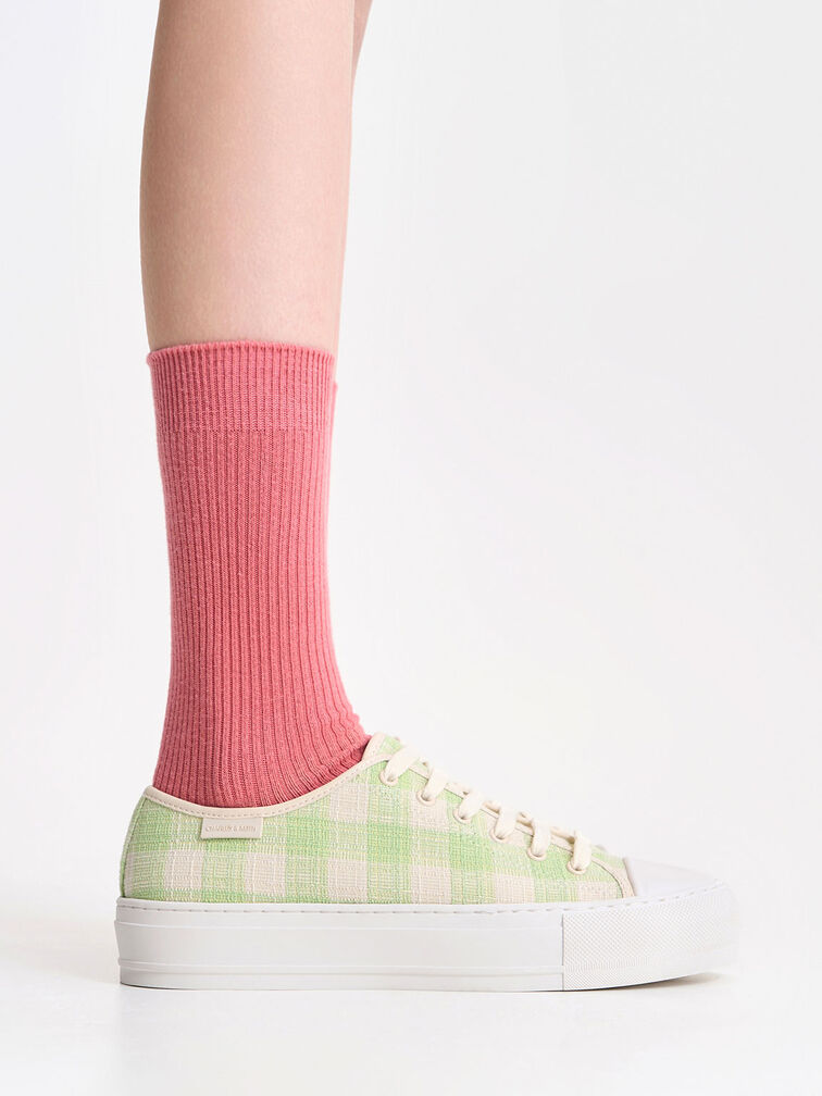 Gingham Low-Top Sneakers, Green, hi-res