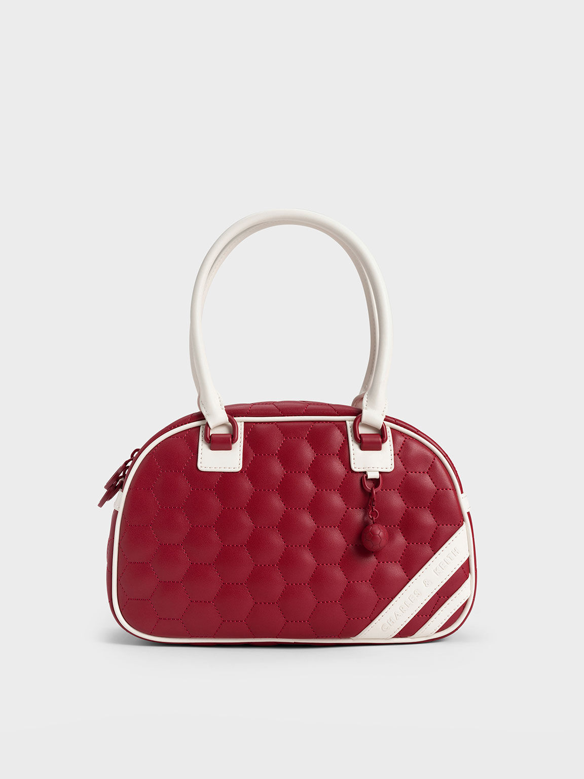 Striped Textured Bowling Bag, Red, hi-res