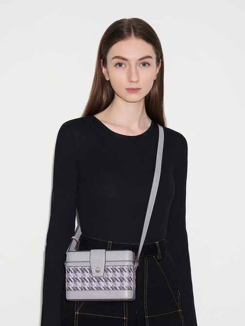 Bronte Houndstooth Boxy Crossbody Bag, Lilac, hi-res