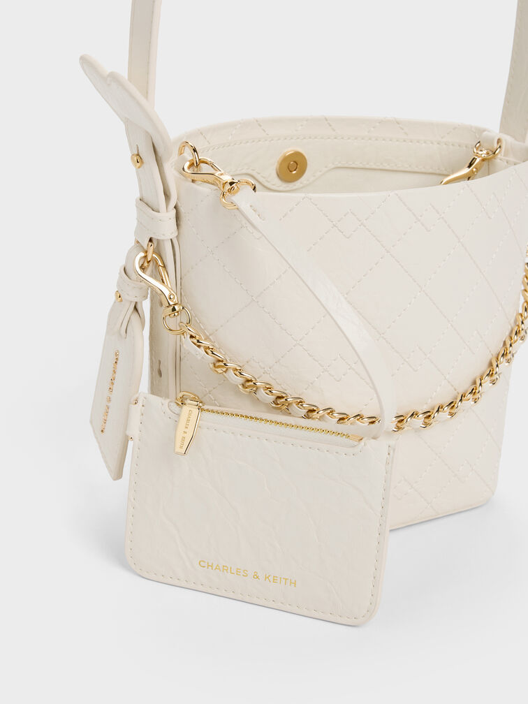 Duo Quilted Chain Bucket Bag, Cream, hi-res