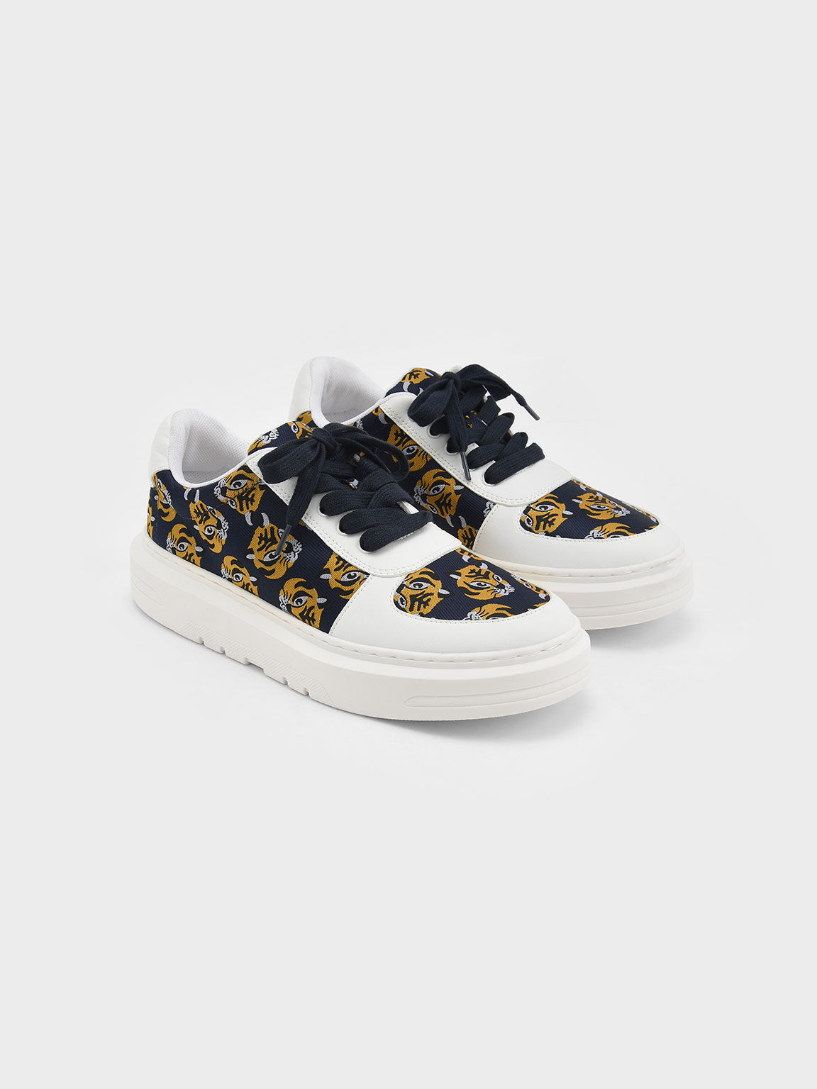 Lunar New Year Collection: Stevie Tiger-Print Jacquard Sneakers, Dark Blue, hi-res