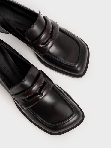 Asymmetric Penny Loafers, Burgundy, hi-res