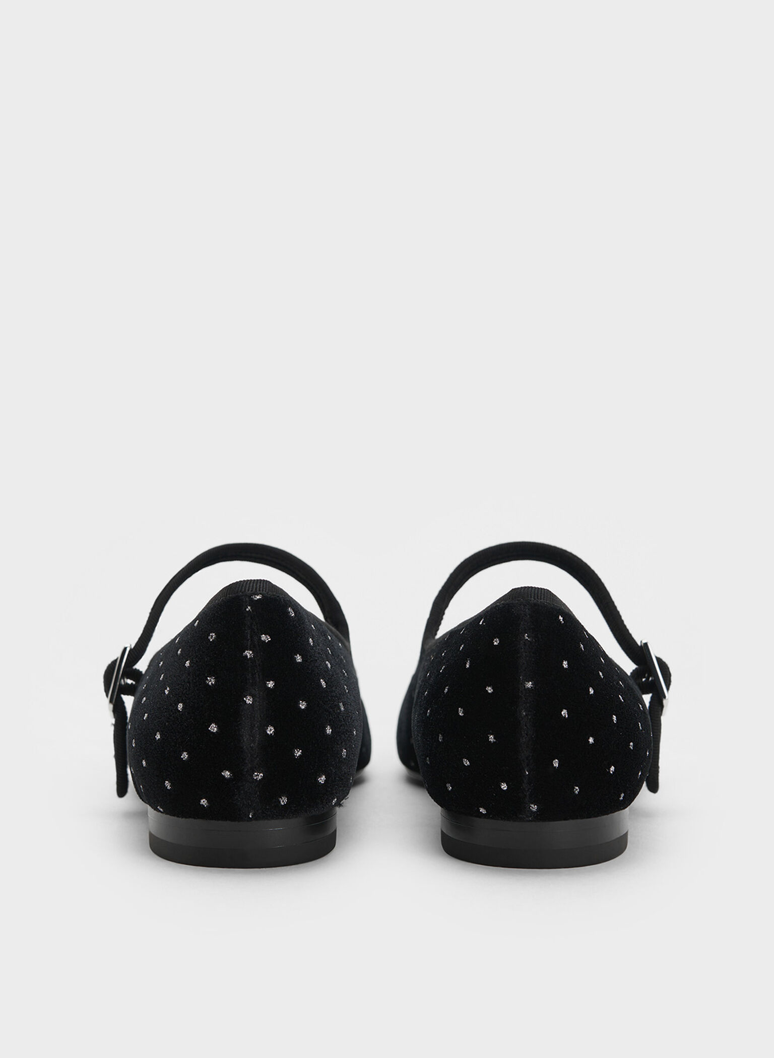 Carmel Velvet Dotted Buckled Mary Jane Flats, Black Textured, hi-res