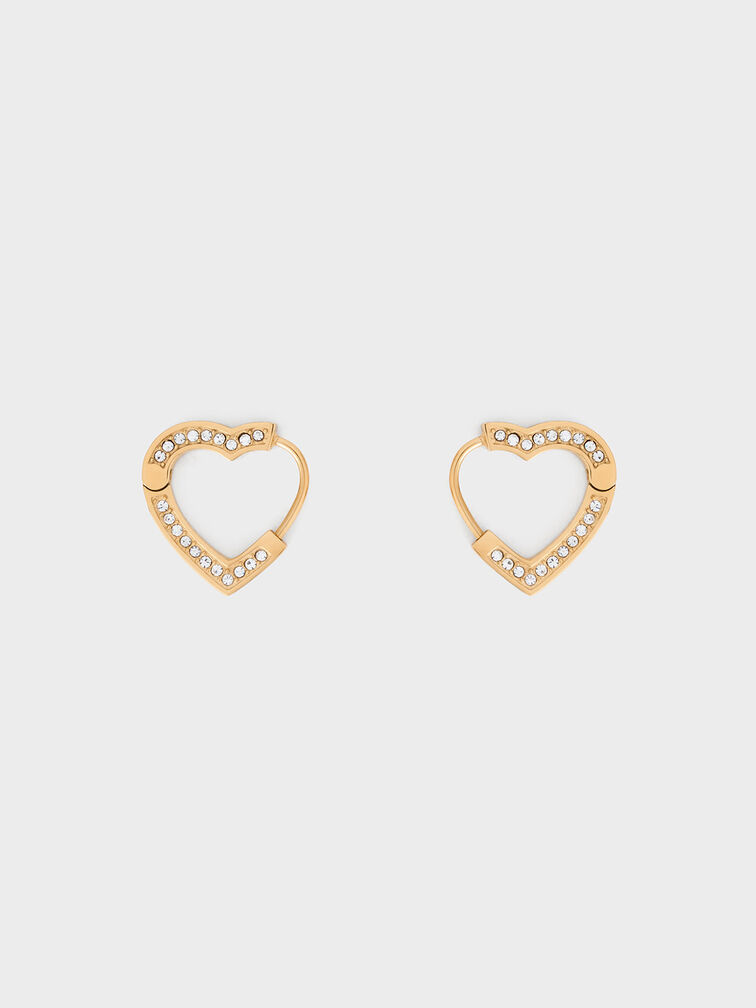 Malorie Crystal Heart Hoop Earrings, Gold, hi-res