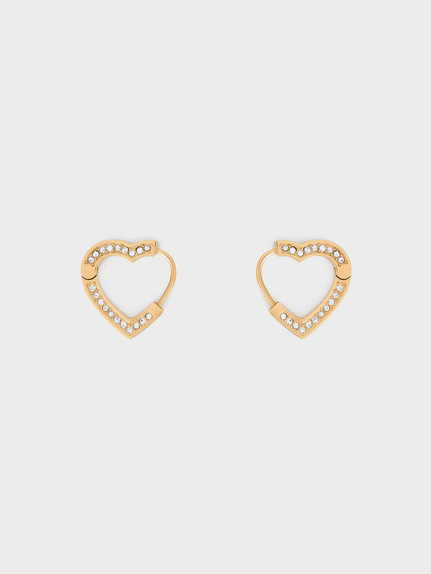 Malorie Crystal Heart Hoop Earrings, Gold, hi-res