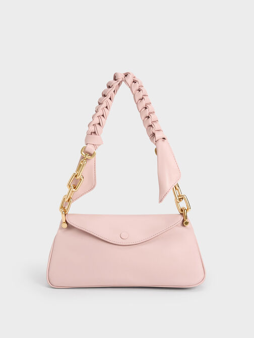 Cleona Braided Handle Hobo Bag, Light Pink, hi-res