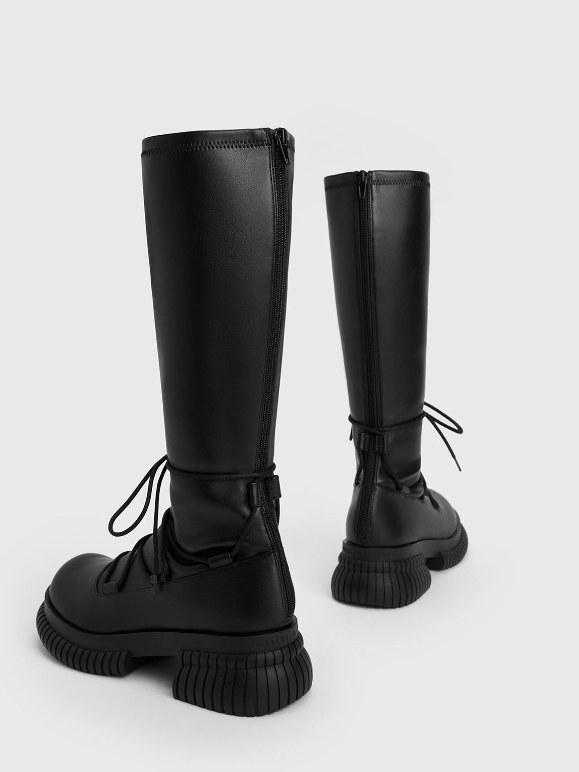 Tie Around Knee High Boots Black