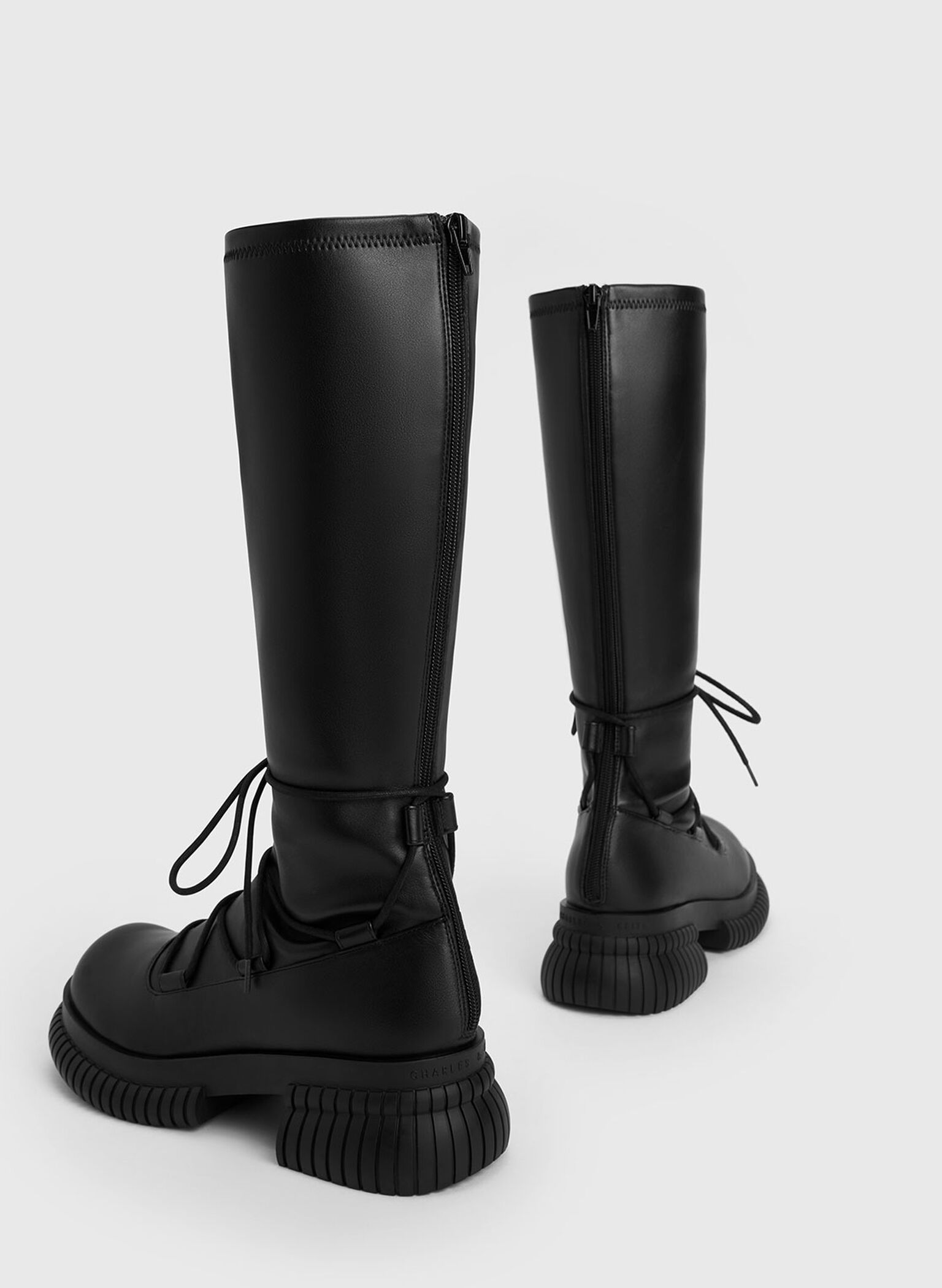 Tie-Around Knee-High Boots, Black, hi-res