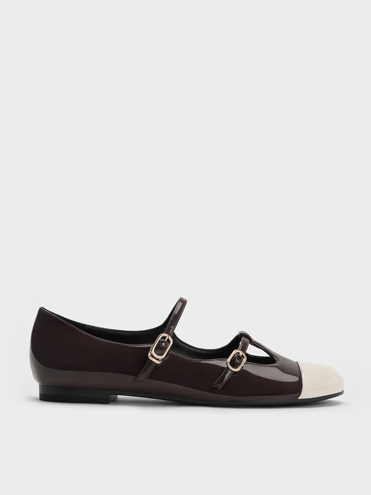 Double-Strap T-Bar Mary Janes, Dark Brown, hi-res
