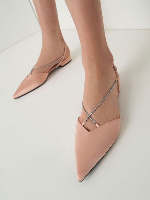 Adel Recycled Polyester Gem-Embellished Slingback Ballerinas, Blush, hi-res