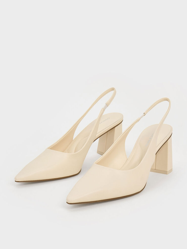 Teagan Elastane Trapeze Heel Slingback Pumps, Chalk, hi-res
