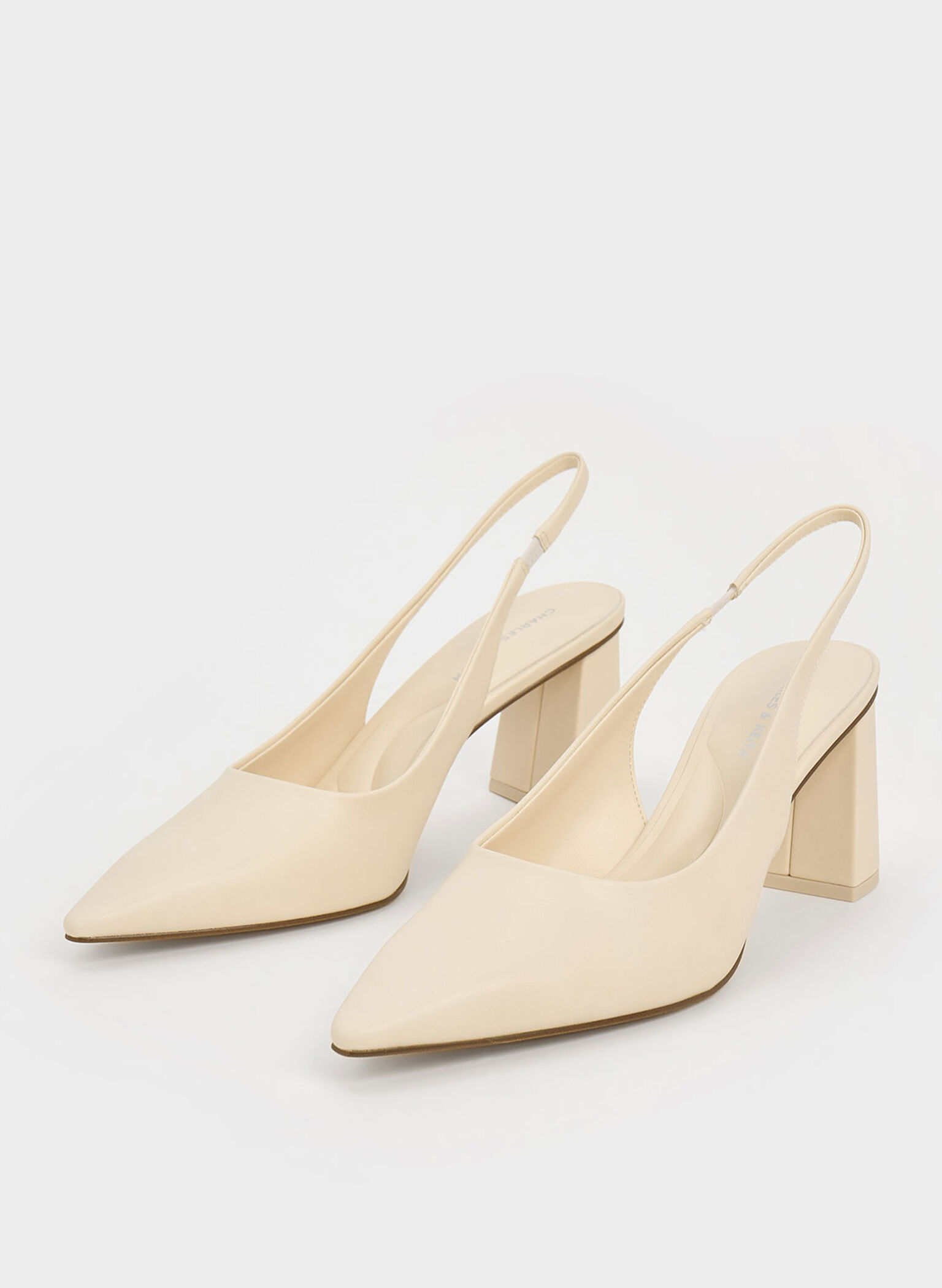 Teagan Elastane Trapeze Heel Slingback Pumps, Chalk, hi-res