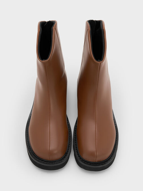 Girls' Chunky Ankle Boots, Brown, hi-res