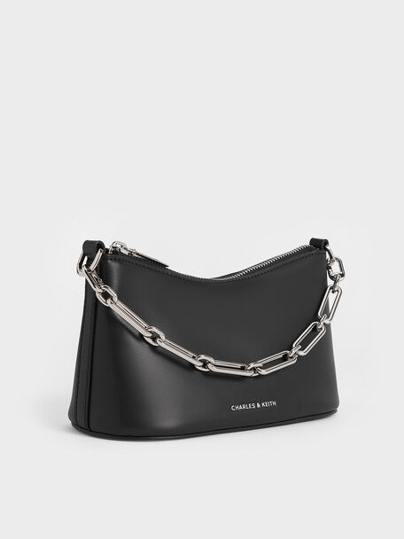 Bolso alargado Robyn con asa de cadena, Noir, hi-res