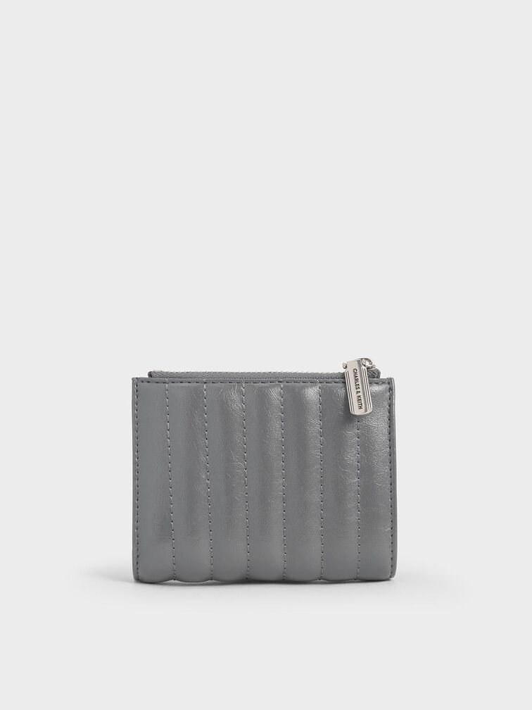 Donna Crinkle-Effect Panelled Top-Zip Wallet, Grey, hi-res