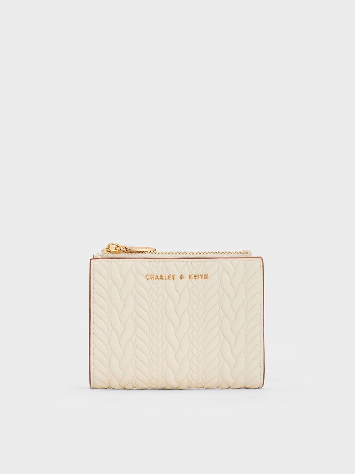 Apolline Textured Top Zip Wallet Cream