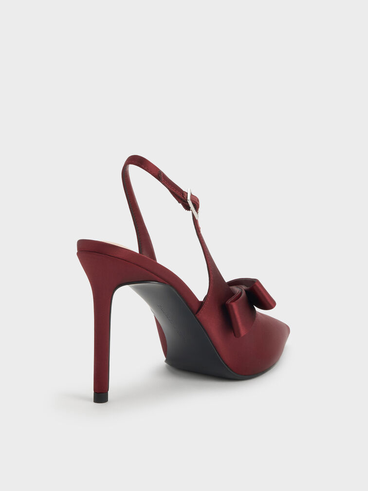 Satin Pleated-Strap Slingback Pumps, Red, hi-res