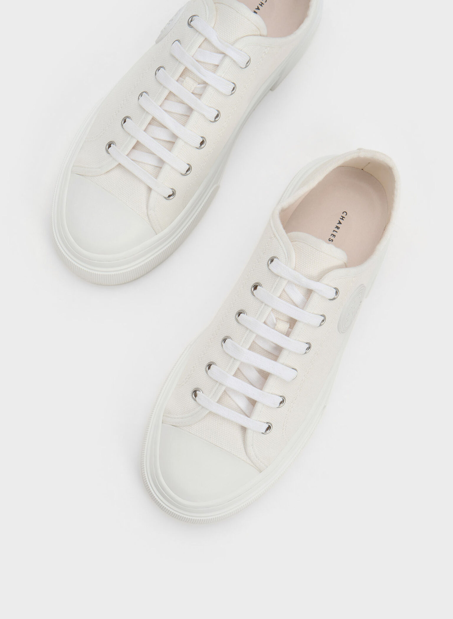 White Kay Canvas Low-Top Sneakers - CHARLES & KEITH SG