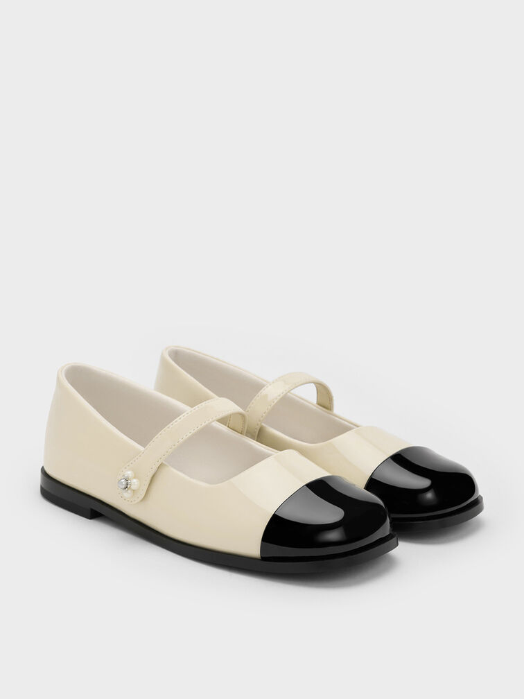 Girls' Patent Cap-Toe Mary Janes, Chalk, hi-res