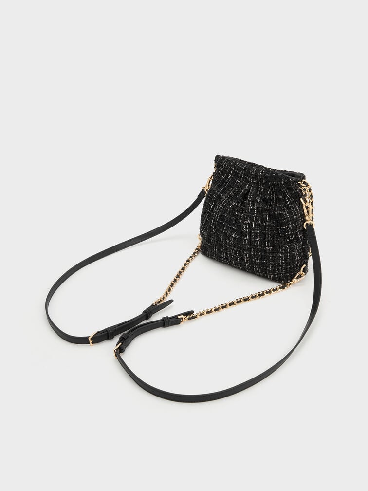 Duo Tweed Chain-Handle Two-Way Backpack, Black Tweed, hi-res