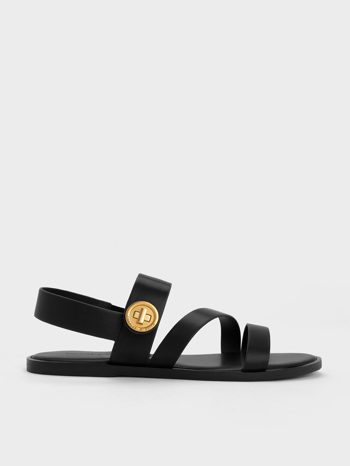 Asymmetric Strappy Sandals, Black, hi-res