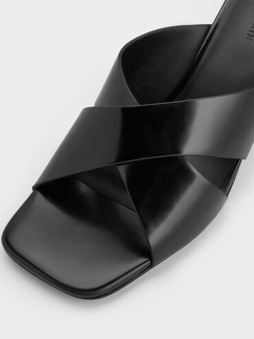 Georgina Crossover-Strap Blade-Heel Mules, Black Box, hi-res