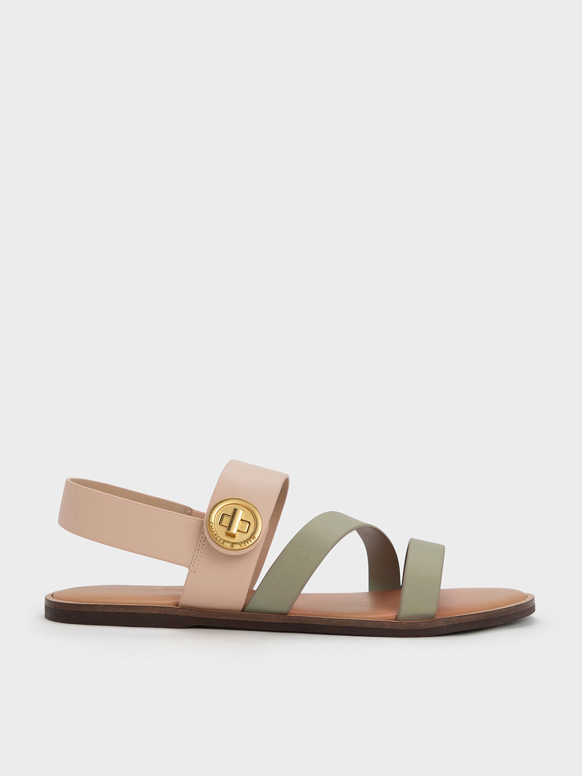 Two-Tone Asymmetric Strappy Sandals, Nude, hi-res