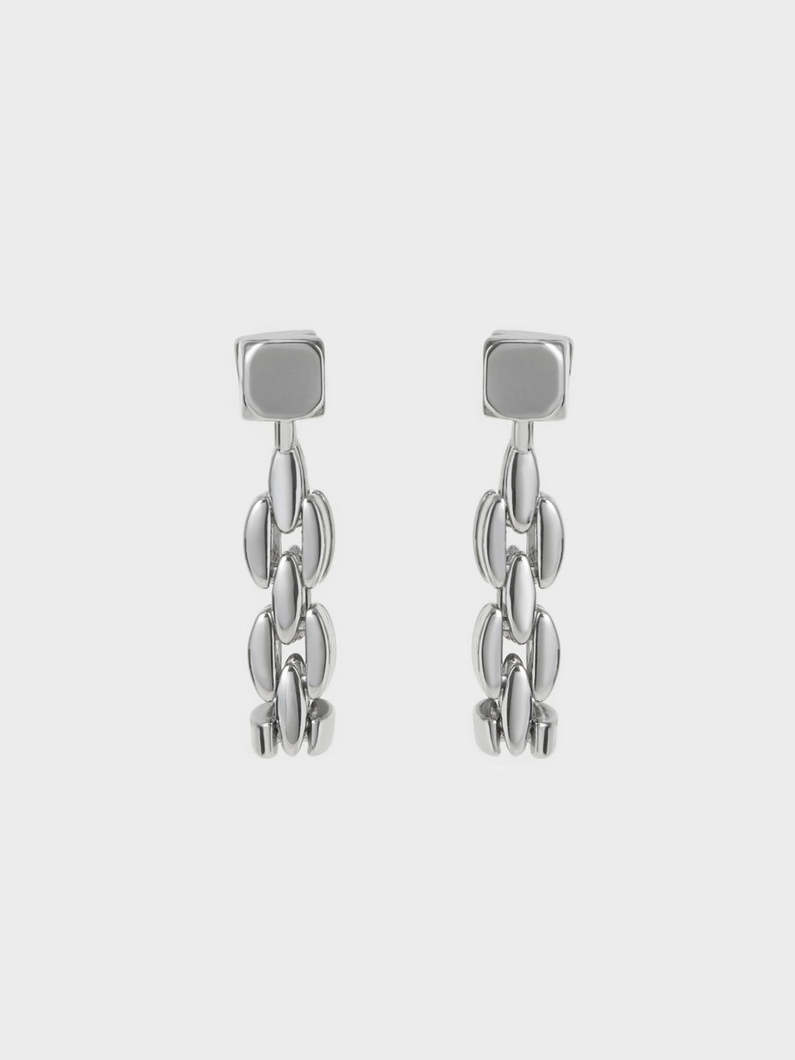 Cube Chain-Link Drop Earrings, Silver, hi-res