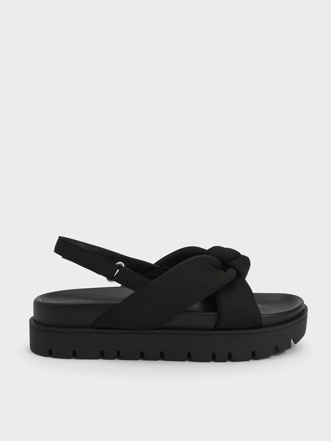 Nylon Knotted Flatform Sandals - Black