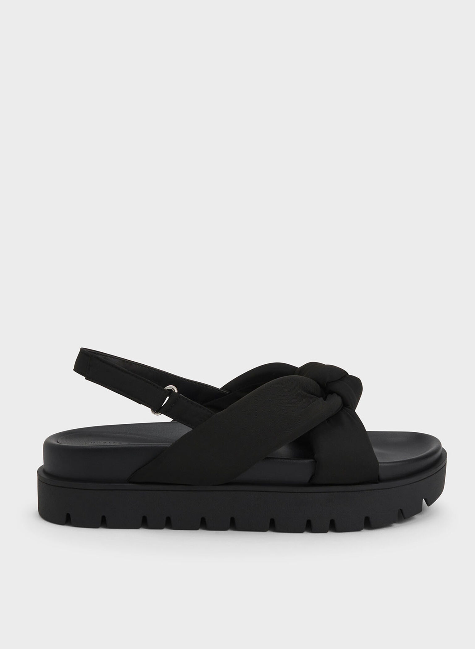 Nylon Knotted Flatform Sandals, Black, hi-res