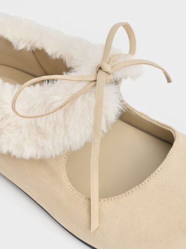 Emila Faux Suede Fur-Trim Mary Jane Flats, Chalk, hi-res